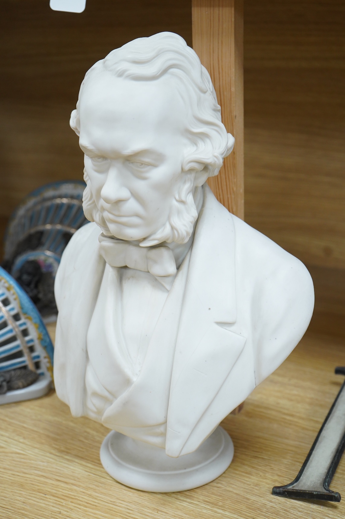 An Adams & Co Parian ware bust of Richard Cobden, published by John Stark Etruria, June 1865, 40cm